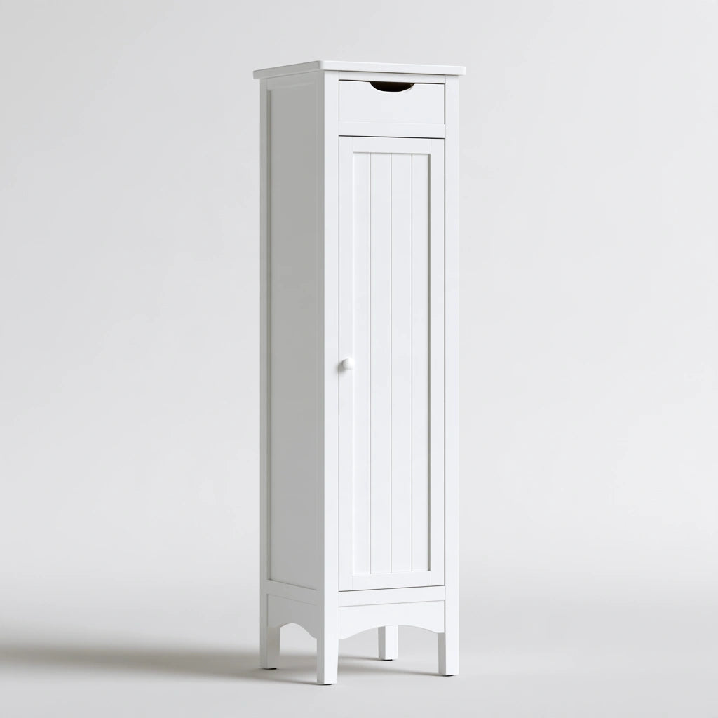 Colonne de rangement de salle de bains en bois, coloris blanc