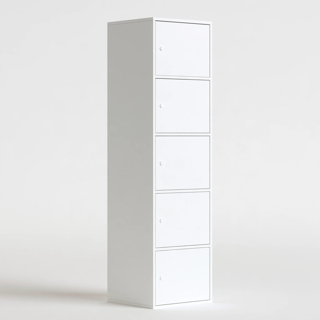 Meuble de rangement aux lignes épurées à cinq niveaux, coloris blanc