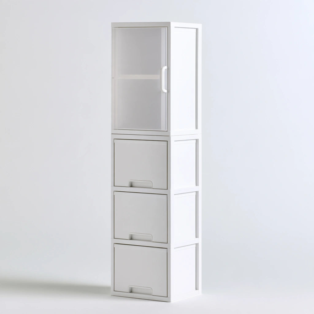 Tour de rangement étroite en plastique, coloris blanc