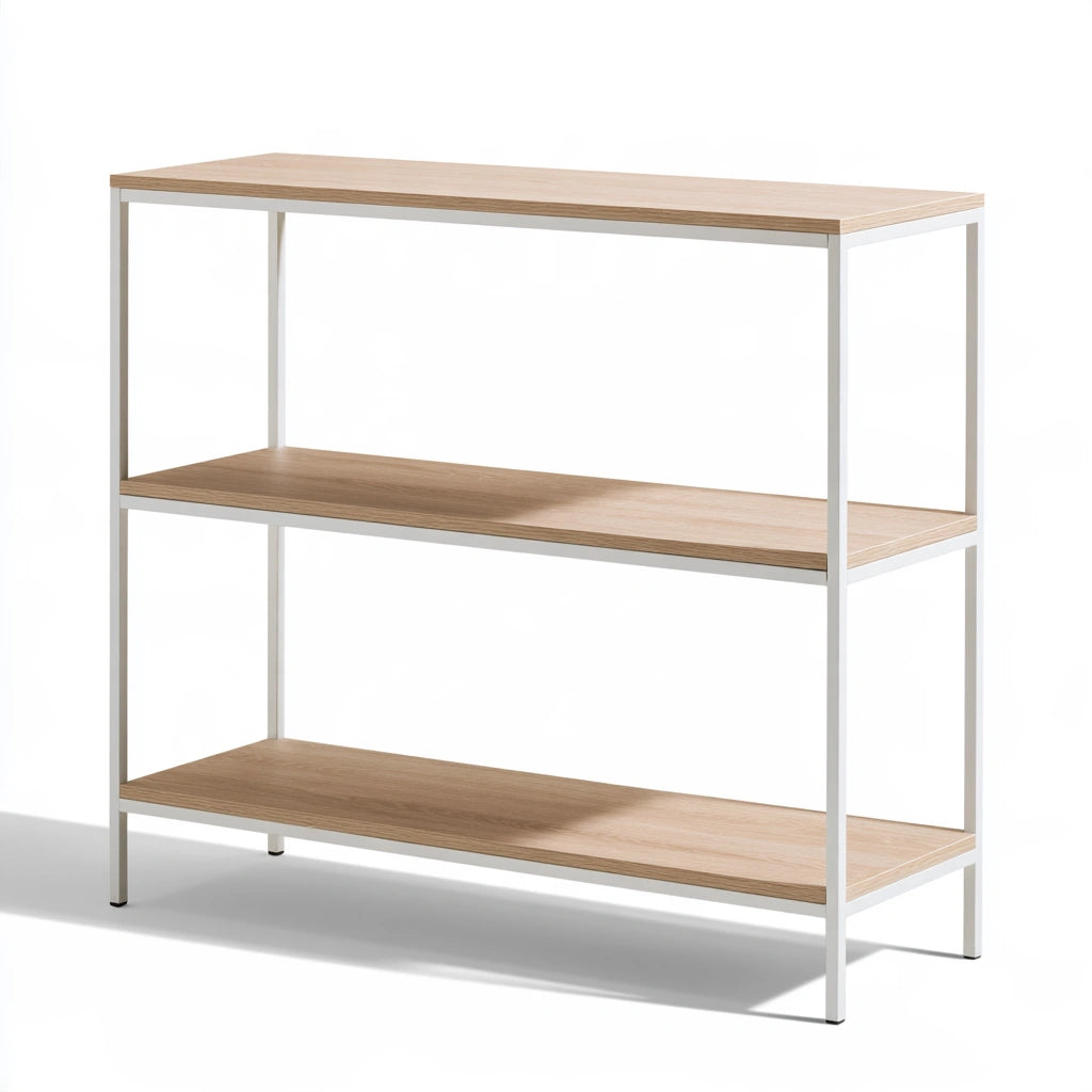 Console d'entrée en bois finition chêne à trois niveaux, coloris brun clair