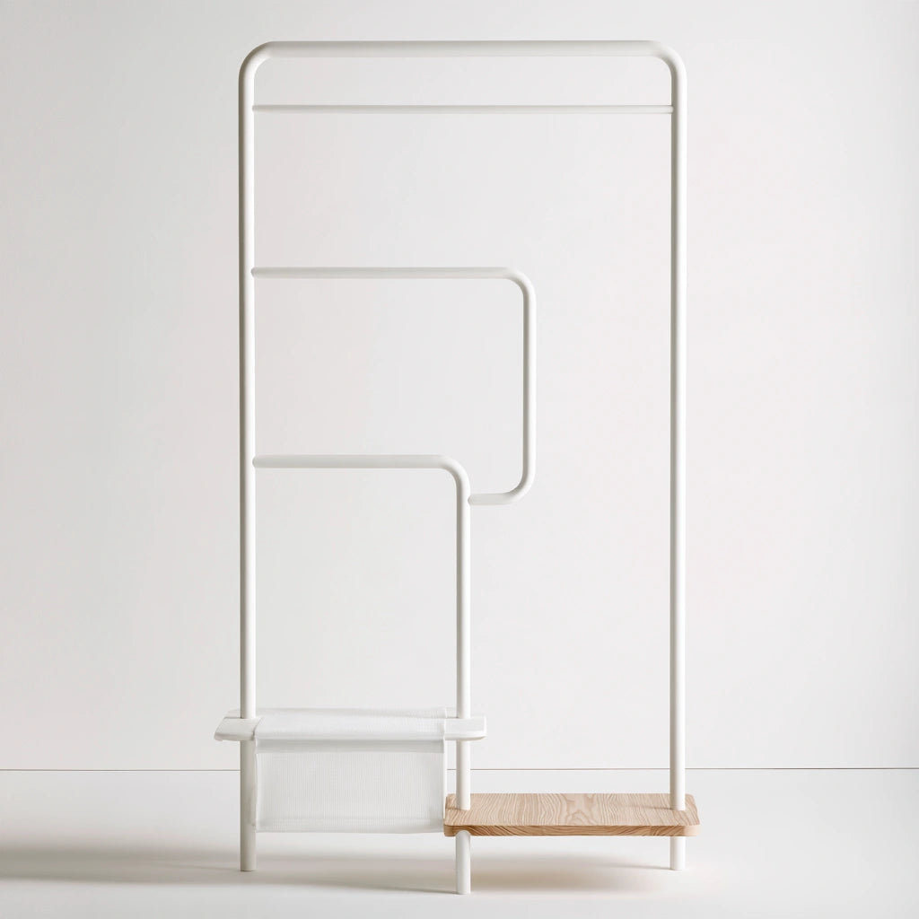 Portant à vêtements avec banc en métal à trois niveaux, coloris blanc